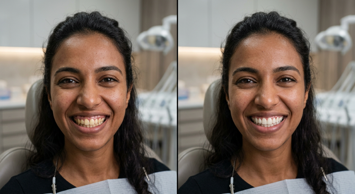Gummy Smile Treatment in North York | Before and After Gum Contouring Results Gummy smile treatment in North York — before and after gum contouring results showing improved tooth proportions and balanced smile aesthetics.