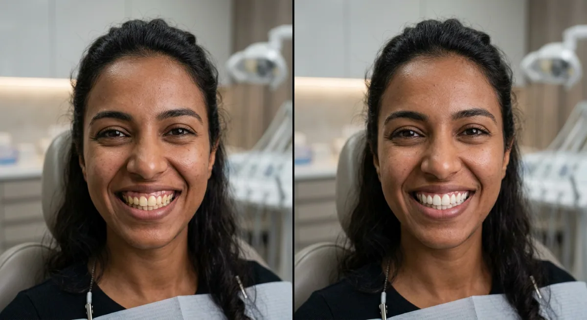 Gummy Smile Treatment in North York | Before and After Gum Contouring Results Gummy smile treatment in North York — before and after gum contouring results showing improved tooth proportions and balanced smile aesthetics.