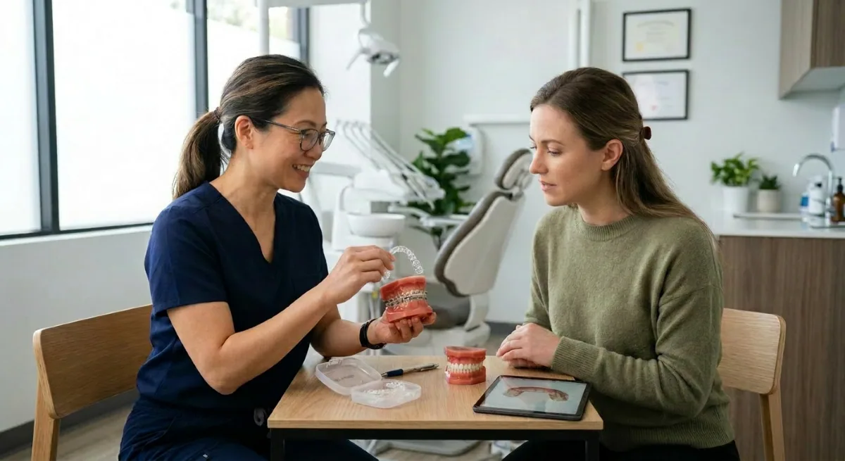 Invisalign vs Braces Consultation for Adults in North York Invisalign vs braces consultation for adult patient comparing clear aligners and traditional braces in North York